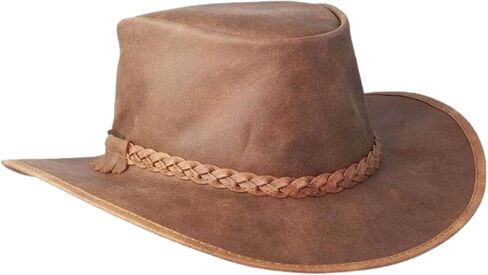 American Hat Makers Crusher Leather Australian Cowboy Outback Hat, UPF50 Wide Brim, Waterproof Oilskin, Crushable, Packable in Kuwait