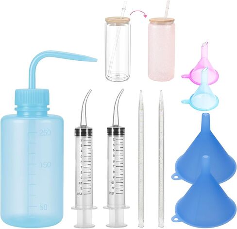 Snow Globe Tumbler Supplies Kit - COMPLEY CONFT DIY CRAFT مع محقنة عازمة ، ملاقط ، قمع صغير وملعقة للزجاج لوازم كوب بريق ثلج Tumbler Cup Cup in Kuwait
