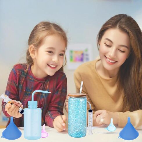 Snow Globe Tumbler Supplies Kit - COMPLEY CONFT DIY CRAFT مع محقنة عازمة ، ملاقط ، قمع صغير وملعقة للزجاج لوازم كوب بريق ثلج Tumbler Cup Cup in Kuwait