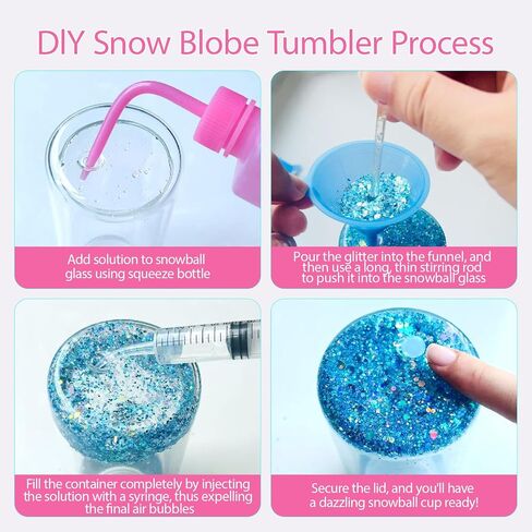 Snow Globe Tumbler Supplies Kit - COMPLEY CONFT DIY CRAFT مع محقنة عازمة ، ملاقط ، قمع صغير وملعقة للزجاج لوازم كوب بريق ثلج Tumbler Cup Cup in Kuwait