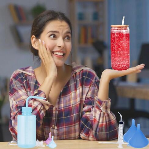 Snow Globe Tumbler Supplies Kit - COMPLEY CONFT DIY CRAFT مع محقنة عازمة ، ملاقط ، قمع صغير وملعقة للزجاج لوازم كوب بريق ثلج Tumbler Cup Cup in Kuwait