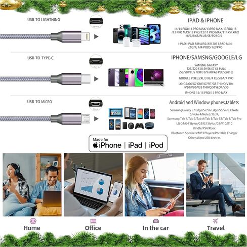 شاحن iPhone 10ft كابل Lightning 4 عبوات من النايلون المعتمد من Apple MFi سلك شحن سريع USB مضفر لهاتف iPhone 14 13 12 11 Pro MAX Xs XR X 8 7 6S 6 Plus SE 5s 5C in Saudi Arabia