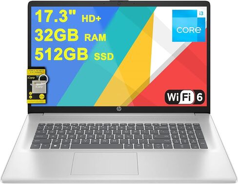 HP 17.3" FHD(1920 x 1080) Business Laptop, Intel 6-Core i3-1215U(> i5-1135G7), 16GB RAM, 1TB NVMe SSD, Numeric Keypad, Webcam, Wi-Fi, HDMI, Type-A&C, Windows 11 Pro, Silver, w/BWE Accessories in Saudi Arabia