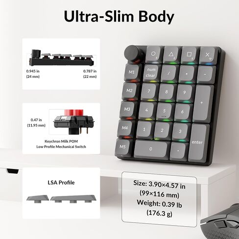 Keychron K0 Max QMK اللاسلكي رقم مخصص منخفض RGB Backlit (Hot-Swappable) مفتاح المفتاح الأحمر ، 2.4 GHz و Bluetooth 5.3 اتصال ، 1000Hz معدل الاقتراع-عقبة in Saudi Arabia