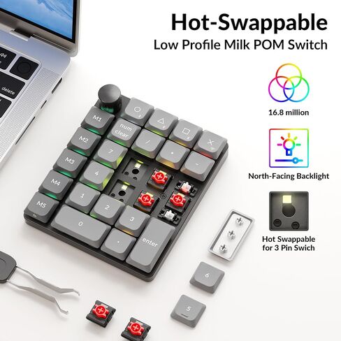 Keychron K0 Max QMK اللاسلكي رقم مخصص منخفض RGB Backlit (Hot-Swappable) مفتاح المفتاح الأحمر ، 2.4 GHz و Bluetooth 5.3 اتصال ، 1000Hz معدل الاقتراع-عقبة in Saudi Arabia