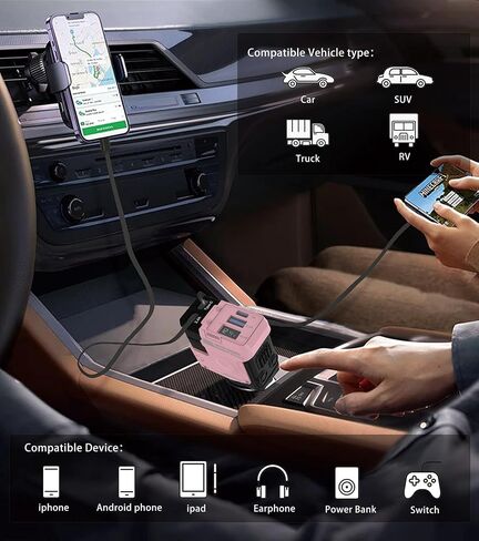 Retractable Car Charger, 4 in 1 66W Fast Charging USB C Car Charger | 2 Retractable Cables & Dual USB-A/C Ports, Cigarette Lighter Adapter, Car Accessories for iPhone 17/16, Samsung Galaxy in Kuwait