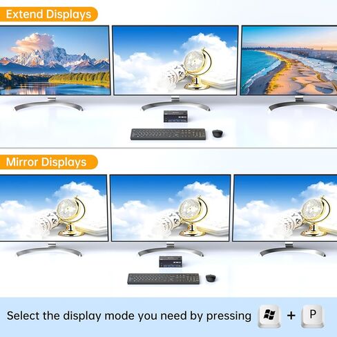 HDMI+2DISPLAYPORT KVM SWITCH 3 شاشات 3 أجهزة كمبيوتر 8K@60Hz 4K@144Hz ، Triple Monitor KVM Switchs مع 4 منفذ USB3.0 لأجهزة USB ، ومضمّن عن بُعد ، محول الطاقة ، كابلات USB. in Kuwait