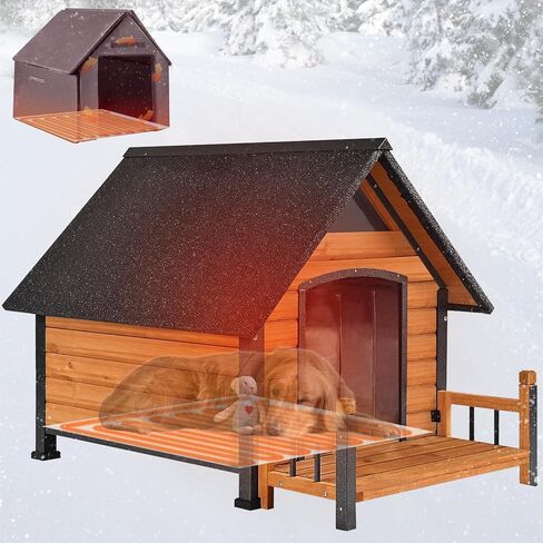 Dog House Outdoor, Insulated Dog Kennel Outside for Large Breed, 50.87" L Weatherproof Large Dog Shelter with Anti-Chewing Iron Frame (Brown, 50.87" D x 37.44" W x 37.2" H) in Saudi Arabia
