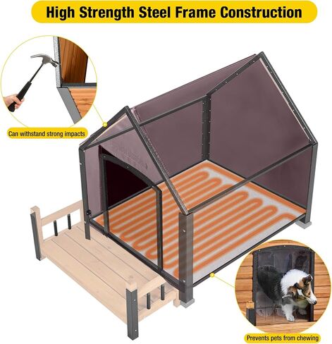 Dog House Outdoor, Insulated Dog Kennel Outside for Large Breed, 50.87" L Weatherproof Large Dog Shelter with Anti-Chewing Iron Frame (Brown, 50.87" D x 37.44" W x 37.2" H) in Saudi Arabia