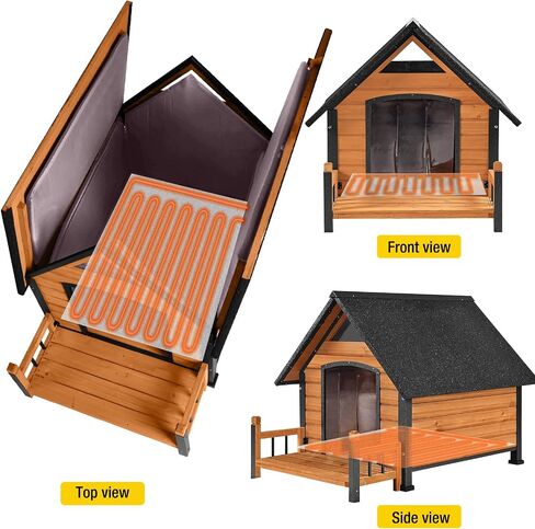 Dog House Outdoor, Insulated Dog Kennel Outside for Large Breed, 50.87" L Weatherproof Large Dog Shelter with Anti-Chewing Iron Frame (Brown, 50.87" D x 37.44" W x 37.2" H) in Saudi Arabia
