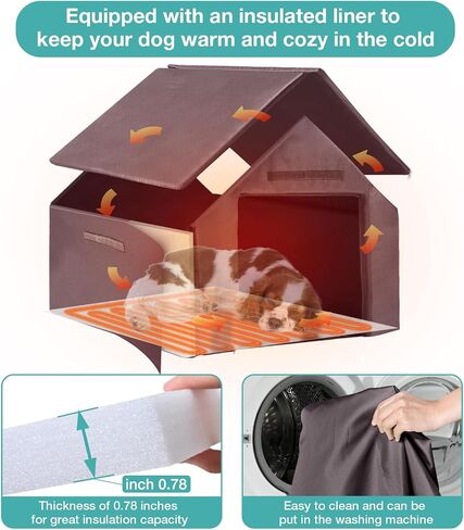 Dog House Outdoor, Insulated Dog Kennel Outside for Large Breed, 50.87" L Weatherproof Large Dog Shelter with Anti-Chewing Iron Frame (Brown, 50.87" D x 37.44" W x 37.2" H) in Saudi Arabia
