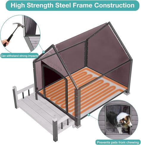 Dog House Outdoor, Insulated Dog Kennel Outside for Large Breed, 50.87" L Weatherproof Large Dog Shelter with Anti-Chewing Iron Frame (Brown, 50.87" D x 37.44" W x 37.2" H) in Saudi Arabia