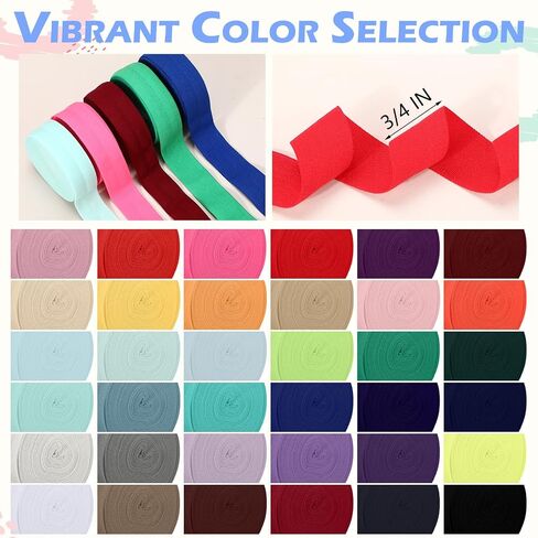 144 Yards Fold Over Elastic 5/8'' FOE Elastic Band for Sewing Colored Webbing Tape Stretch Ribbon for Hair Ties Headbands Craft, 36 Colors in Kuwait