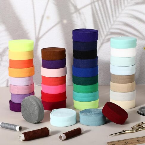 144 Yards Fold Over Elastic 5/8'' FOE Elastic Band for Sewing Colored Webbing Tape Stretch Ribbon for Hair Ties Headbands Craft, 36 Colors in Kuwait
