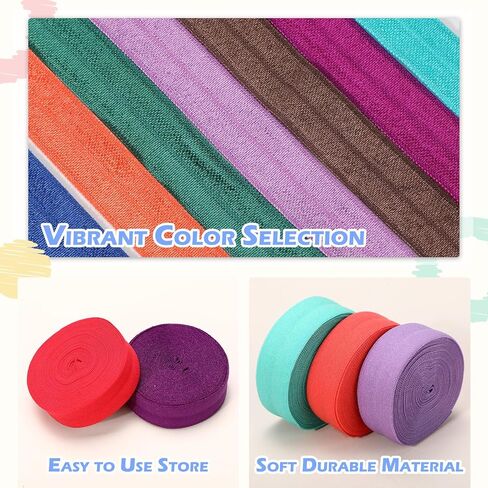 144 Yards Fold Over Elastic 5/8'' FOE Elastic Band for Sewing Colored Webbing Tape Stretch Ribbon for Hair Ties Headbands Craft, 36 Colors in Kuwait