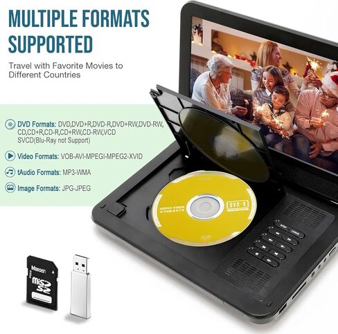 12.5 "مشغل أقراص DVD المحمولة للأطفال وسيارات مع 10.1" شاشة دوارة ، 4-6 ساعات من العمل ، مشغل أقراص DVD للسيارة مع مكبرات صوت مزدوجة ، التحكم عن بُعد ، دعم تلفزيون المزامنة ، المنطقة USB/SD/AV ((أسود) in Kuwait