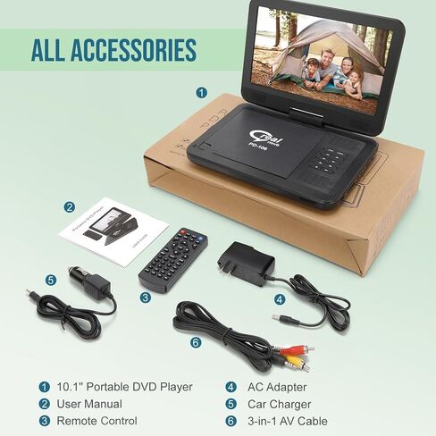 12.5 "مشغل أقراص DVD المحمولة للأطفال وسيارات مع 10.1" شاشة دوارة ، 4-6 ساعات من العمل ، مشغل أقراص DVD للسيارة مع مكبرات صوت مزدوجة ، التحكم عن بُعد ، دعم تلفزيون المزامنة ، المنطقة USB/SD/AV ((أسود) in Kuwait