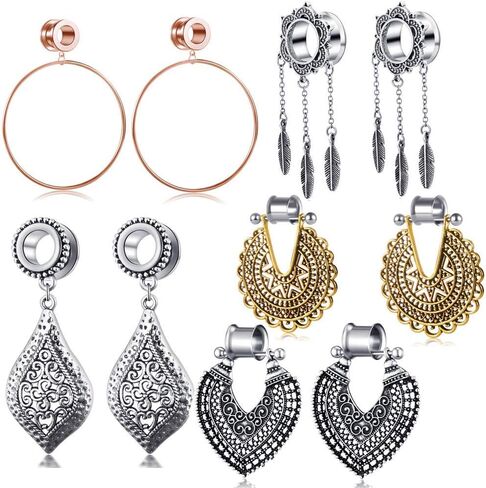 5 أزواج من أنفاق الأذن الفولاذ المقاوم للصدأ مقابس للنساء للنساء Rose Gold Flare مقاييس مقاييس 1/2 بوصة للأذن (12 مم = 1/2 '') in Kuwait