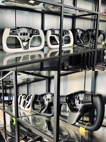 ZIMABLUE Cyber Truck Steering Wheel With Red Stripe for Tesla Model 3 Accessories 2017-2023, For Tesla Model Y accessories 2020-2024, Black Microfiber Leather With Heating Function in Kuwait