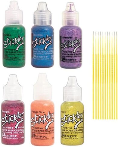 Ranger Stickles Glitter Glue Bundles (Sea Glass Collection) - 6 Color Stickles .5 oz Glitter Glue Bottes - with Trebbies Fine Detail Sticks in Kuwait