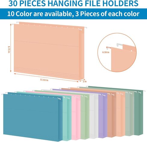 10 Pack Hanging File Folders, Letter Size with 1/5-Cut Adjustable Tabs, Pastel 10 Selected Color - File Folder Organizer for Filing Cabinet Office Home, Designed for Bulky Files, Medical Charts in Kuwait