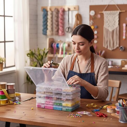 Bead Storage Container Set, 32 Clear Plastic Bead Organizer Boxes with Hinged Lid - Craft Storage Containers for Small Parts, Jewelry Charms, and Diamond Painting Art (Clear 2 Pack) in Saudi Arabia