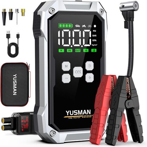 Jump Starter, 6000A Car Jump Starter with Air Compressor, 150PSI Jump Starter Pack (10.0 Gas/7.0L Diesel), 12V Battery Jump Starter with Display, Smart Jumper Cables, 2 LED Light in Saudi Arabia