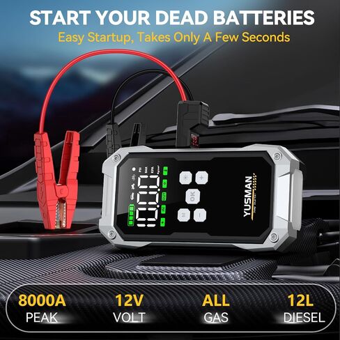 Jump Starter, 6000A Car Jump Starter with Air Compressor, 150PSI Jump Starter Pack (10.0 Gas/7.0L Diesel), 12V Battery Jump Starter with Display, Smart Jumper Cables, 2 LED Light in Saudi Arabia