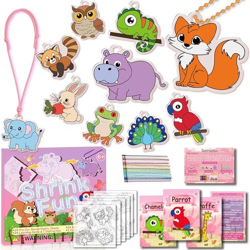 Shrink Fun 75PCS Shrinky Dinks Craft Kits for Kids, Includes 24 Pre Cut Sea Animals Charms, 24 Learning Cards and More, Keychain&Necklace Making Set for Boys and Girls, Craft Activity for Party Age 6+ in Kuwait