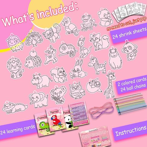 Shrink Fun 75PCS Shrinky Dinks Craft Kits for Kids, Includes 24 Pre Cut Sea Animals Charms, 24 Learning Cards and More, Keychain&Necklace Making Set for Boys and Girls, Craft Activity for Party Age 6+ in Kuwait