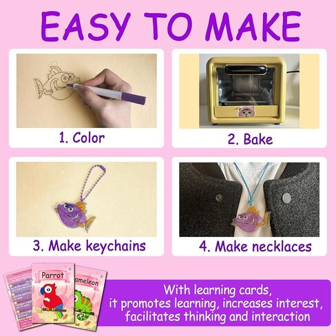 Shrink Fun 75PCS Shrinky Dinks Craft Kits for Kids, Includes 24 Pre Cut Sea Animals Charms, 24 Learning Cards and More, Keychain&Necklace Making Set for Boys and Girls, Craft Activity for Party Age 6+ in Kuwait