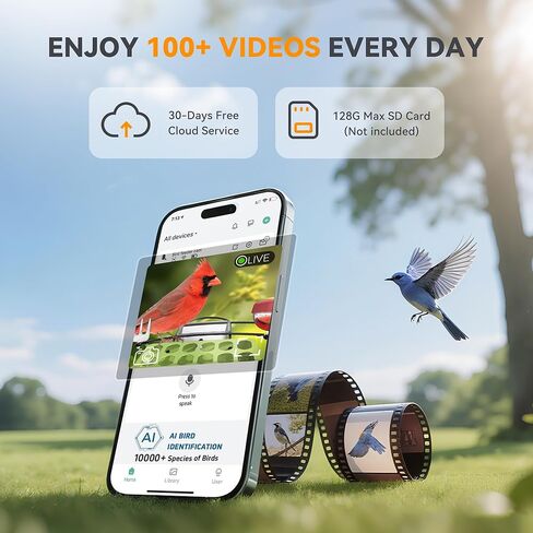 Rayki Solar Bird Leader مع كاميرا لمراقبة الطيور ، 2K HD مع التعرف على الذكاء الاصطناعي وتنبيهات التطبيق في الوقت الحقيقي ، Smart Birdfeeder House في الهواء الطلق ، IP65 مقاومة للماء ، هدايا مثالية لمحبي الطيور ، الأزرق in Kuwait