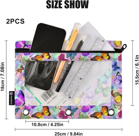 Binder Pouches,Pink Ribbon Bows Pencil Pouch for 3 Ring Binder 2 Pack Clear Pencil Bag with Zipper for Office School Supplies in Kuwait