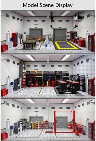 1/18 DIY Car Repair Shop, Mini Custom Shop Scene with Scale Recreation Area Model Set, Exquisite Ornaments in Saudi Arabia