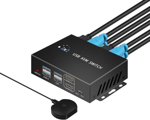 kvm Switch hdmi 8K@60HZ, 4* USB3.0(USB-A*3&USB-C) kvm Switch 1 Monitors 2 Computers,HDMI USB kvm Switches 2 Computers 1 Monitor,USB Switch 2 Computers Mouse Keyboard Switch,with Desktop Controller in Saudi Arabia
