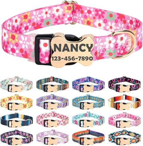 Custom Customized Personalized Dog Collars with Engraved ID Tags Name Plate Phone Number Colorful Adjustable Dog Collars for Male Female Girl Boy Puppy X-Small Small Medium Large X-Large Dogs in Kuwait
