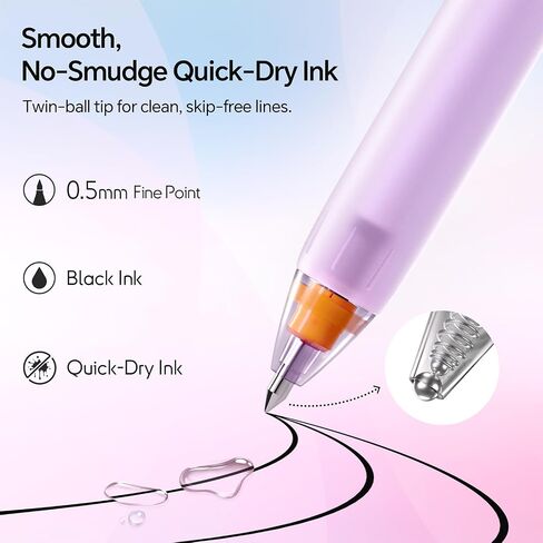 WRITECH Retractable Gel Ink Pens: 0.5mm Black-Ink Switch Between Silent and Clicky Soft Grip Fine Point Pen for Journaling Smooth Writing Quick-dry No Bleed 10ct in Saudi Arabia