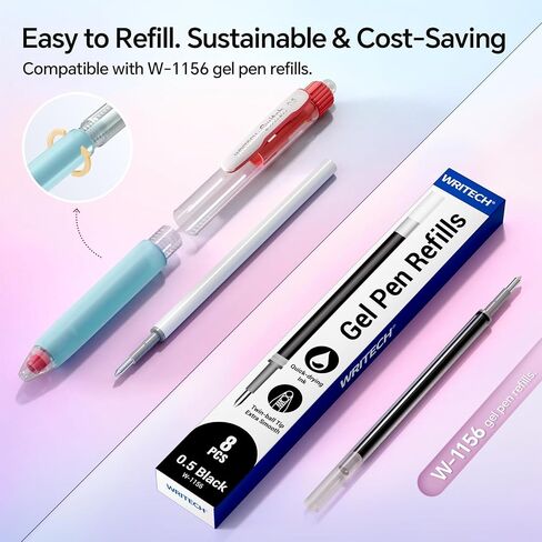 WRITECH Retractable Gel Ink Pens: 0.5mm Black-Ink Switch Between Silent and Clicky Soft Grip Fine Point Pen for Journaling Smooth Writing Quick-dry No Bleed 10ct in Saudi Arabia