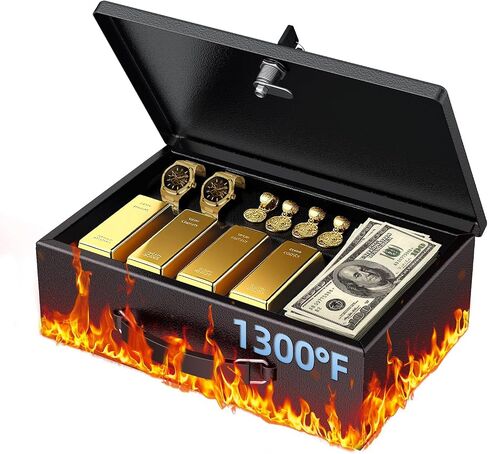 Uniclife Fireproof Document Box with Key Lock & Handle, 13" x 10.9" x 4.1", Large Lock Box for A4 Paper, Water-Resistant Safe Box for Valuables, Passports & Cash, Portable Security Metal Chest in Saudi Arabia
