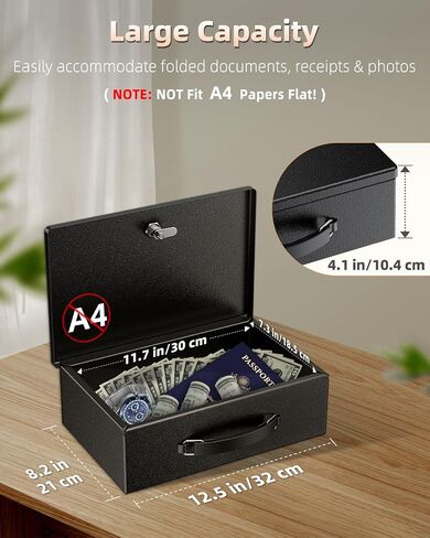 Uniclife Fireproof Document Box with Key Lock & Handle, 13" x 10.9" x 4.1", Large Lock Box for A4 Paper, Water-Resistant Safe Box for Valuables, Passports & Cash, Portable Security Metal Chest in Saudi Arabia