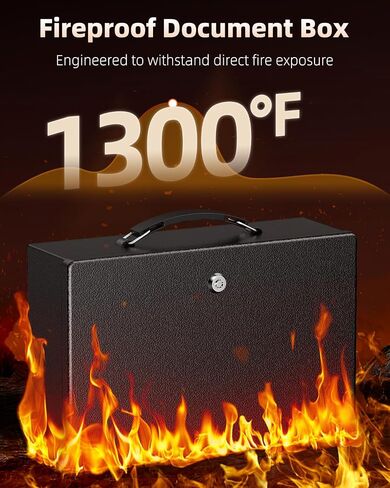 Uniclife Fireproof Document Box with Key Lock & Handle, 13" x 10.9" x 4.1", Large Lock Box for A4 Paper, Water-Resistant Safe Box for Valuables, Passports & Cash, Portable Security Metal Chest in Saudi Arabia