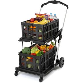 Collapsible Shopping Cart on Wheels, Folding Shopping Cart with 360° Swivel Wheels, Multi Use Utility Cart Adjustable Portable Trolley, Used for Picnic, Supermarket, Gray in Saudi Arabia