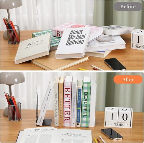 Faccito 5 Pairs Book Ends, Black Metal Bookends for Shelves Decorative, Non Skid Tree Stopper and Flower Shelf Holder for Heavy Books, Home Office School Supplies in Saudi Arabia