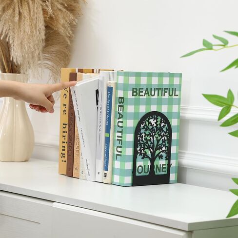 Faccito 5 Pairs Book Ends, Black Metal Bookends for Shelves Decorative, Non Skid Tree Stopper and Flower Shelf Holder for Heavy Books, Home Office School Supplies in Saudi Arabia