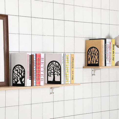 Faccito 5 Pairs Book Ends, Black Metal Bookends for Shelves Decorative, Non Skid Tree Stopper and Flower Shelf Holder for Heavy Books, Home Office School Supplies in Saudi Arabia
