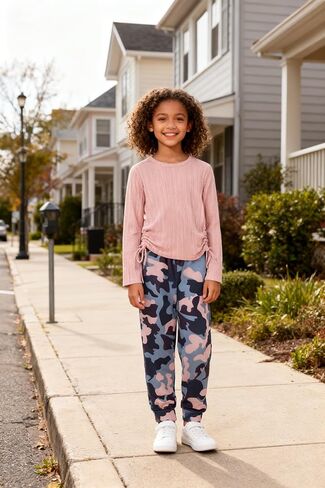 Yekaty Girls' Clothing Sets Ribbed Knit Long Sleeve Shirts and Camo Pants Girls Clothes 2 Piece Fall Outfits in Saudi Arabia