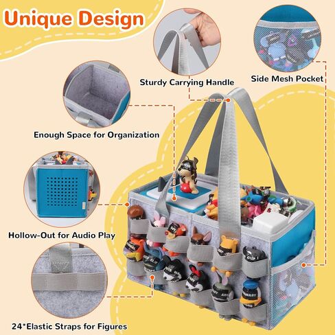 Carrying Case Compatible with Tonies Box with Audio Position, Portable Travel Storage Bag for Tonies Figures with 24 Elastic Strap, Soft Felt Organizer Case for Tonies Accessories (Gray&Red) in Saudi Arabia