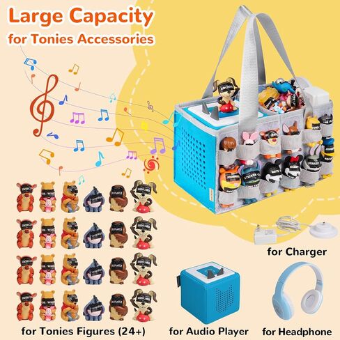 Carrying Case Compatible with Tonies Box with Audio Position, Portable Travel Storage Bag for Tonies Figures with 24 Elastic Strap, Soft Felt Organizer Case for Tonies Accessories (Gray&Red) in Saudi Arabia