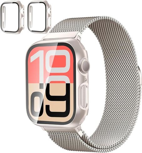 Magnetic Band and Case for Apple Watch Band 40mm 41mm 42mm 44mm 45mm 46mm Women/Men, Stainless Steel Milanese Loop Strap, Full Protective Cover for iWatch SE Series 11/10/9/8/7/6/5/4 in Saudi Arabia