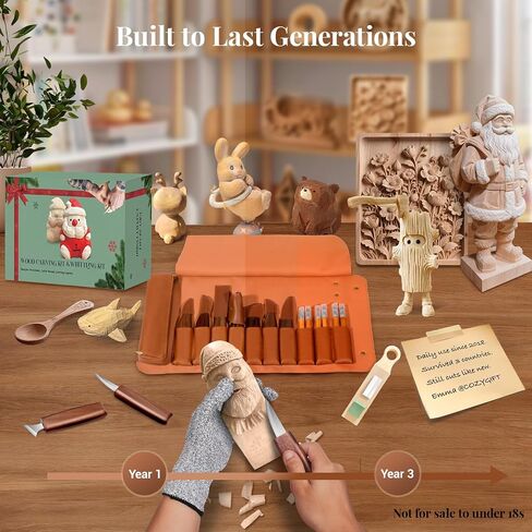 COZYGIFT Wood Carving Kit for Adults & Beginners - 31-Piece Set with 7 Whittling Knives & 6 Detail Gouges, 2 Pre-Carved Basswood Blocks, Leather Roll & Splinter-Free Handles for Woodworking & DIY Gift in Saudi Arabia
